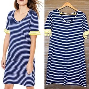 Boden Navy and White Striped Dress with Yellow Accents